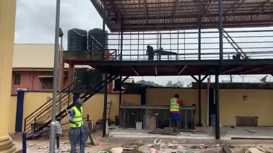 Wide view of the steel canopy build over a compound yard